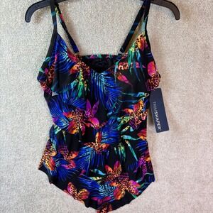 Trimshaper Swimwear Women 10 Multicolor Tropical Leopard Print Ruffle Top 1 Pc